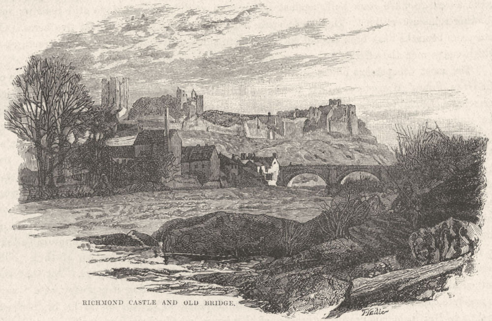 YORKS. Richmond Castle & bridge 1898 old antique vintage print picture